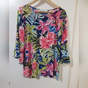 Jones Studio Tropical Floral Bell Sleeve Top 2X